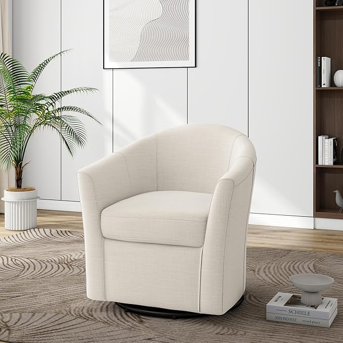 DREAMSIDEA Swivel Accent Chair Armchair, Modern Round Single Sofa Seating Comfy Reading Barrel Chairs for Living Room Bedroom (Beige, Set of 1)
