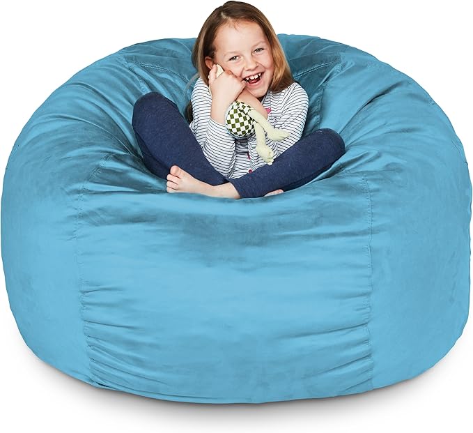 Lumaland Luxurious 3ft Medium Bean Bag Chair with Microsuede Cover - Soft, Foam Filling, Washable Bean Bag Sofa for Adults, Teenagers, Kids, Pets - Sack Chair for Living Room, Bedroom - Light Blue