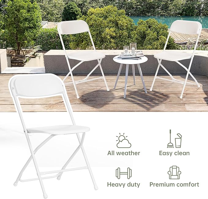 50 PCS Plastic Folding Chair, Portable Commercial Chair, Heavy-Duty Plastic Folding Chairs, Folding Chair with 450 LB Capacity for Wedding Party Outdoor Indoor White