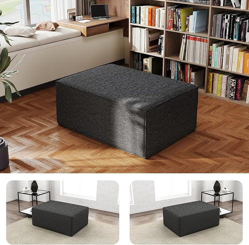 38“ Modular Sectional Sofa Convertible Cube Compressed Couch Seat Set, Combine L-Shaped U-Shaped, Free Assembly, Space-Saving for Living Room, Thick Foam Fabric Chenille Grey (Only Ottoman)