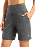 Women's Athletic Shorts with Zipper Pocket 7" High Waisted Stretchy Bermuda Shorts for Women Workout Running Casual