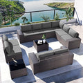 Kullavik Outdoor Patio Furniture Set,12 Pieces Sectional Rattan Sofa Set Brown PE Rattan Wicker Patio Conversation Set with 10 Seat Cushions and 2 Tempered Glass Coffee Table,Grey