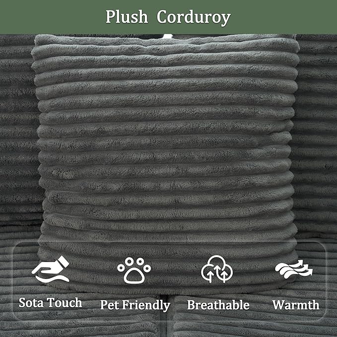 135.5" Cloud Sectional Couch,Boneless Corduroy Sofa for Living Room,Oversized U Shaped Sofa with Chaise,Deep Seat,No Assembly Required,Modular Sectional Sofa（Grey）