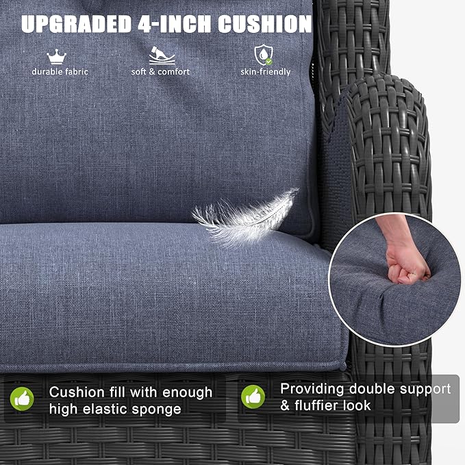 LayinSun 6 Pieces Outdoor Patio Furniture Set, Rattan Wicker Sectional Swivel Rocker Chairs Sets with Ottomans, Swivel Glider Chairs, and Coffee Table