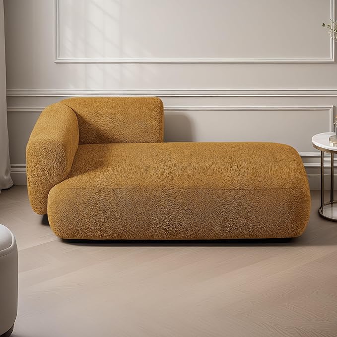 ZEKOKO Boucle Chaise Lounge Chair Indoor Comfy Fluffy Lounge Sofa Upholstered Chaise Lounge Modern Lounge Chair Indoor for Living Room Bedroom Office(Right Hand, Orange)