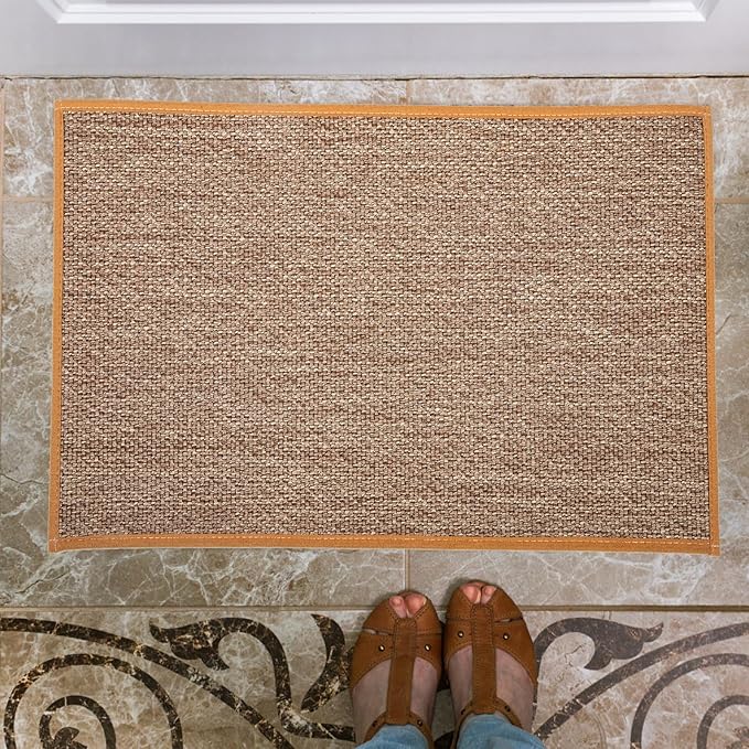 Non-Slip Kitchen Floor Mat Brown Linen Washable Entryway Rug with Rubber Backing Lightweight Indoor Outdoor Cushion for Living Anti-Skid Floor Pad for Elderly