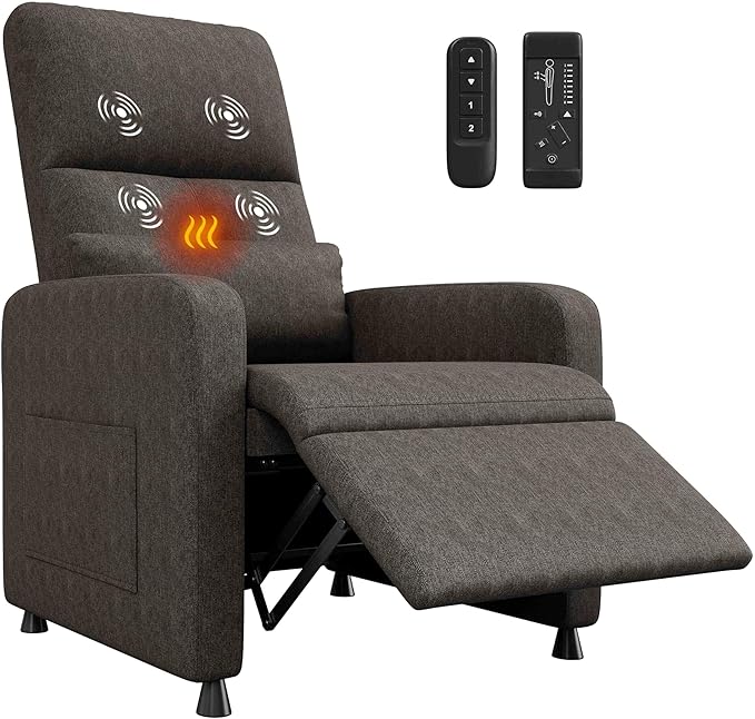 GarveeHome Power Recliner Chair with Massage and Heat, Adjustable Electric Recliner Ergonomic Overstuffed Tall Back, Padded Seat, 2 Side Pockets and USB Port, Home Theater Seating for Living Room