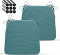 D-Shaped Indoor Chair Cushions 17" x 16" for Kitchen & Dining Chairs – 2'' Thick Seat Pads with Ties & Non-Slip Backing, High-Density Foam, Machine-Washable Covers, Set of 2 with Chair Leg Pads, Teal