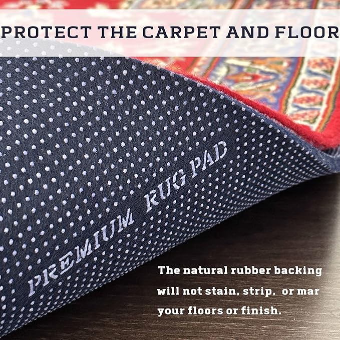 DELLUNA Non-Slip Area Rug Pad 1/8" Thick Double Side Rubber + Felt, 4'x6' Premium Deluxe Cushioned- Safe for All Floors, Adds Comfort and Protection, Ultra Strong Grip, Stop Rug from Moving.