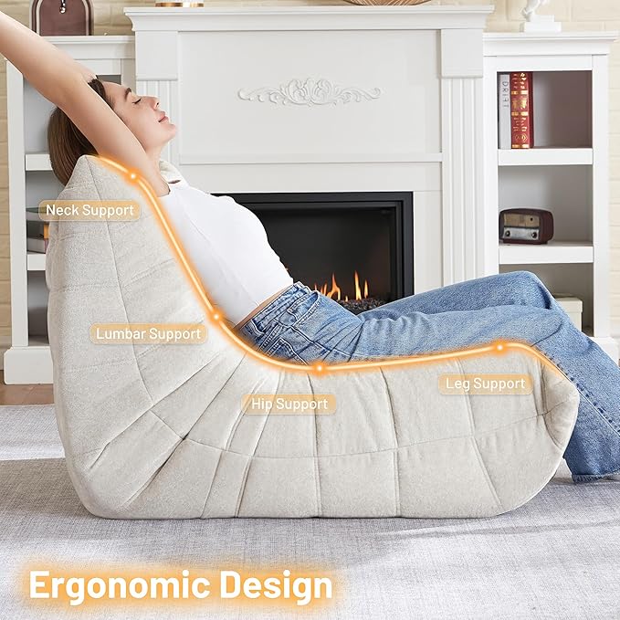 HABUTWAY Bean Bag Chair, Giant Bean Bag Chairs for Adults, Bean Bag Sofa with Filler Faux Fur, Memory Foam Bean Bag Couches Fireside Lazy Sofa for Living Room, Bedroom, Office (Beige)
