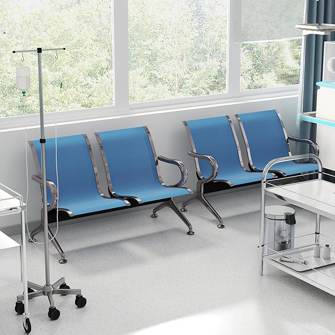 Kinfant 2-Seat Waiting Room Chair - Office Guest Reception Chairs with Ergonomic Backrests, Airport Waiting Bench with Armrests, Metal Waiting Furniture for Hospital, Bank, Salon (Blue, Set of 2)