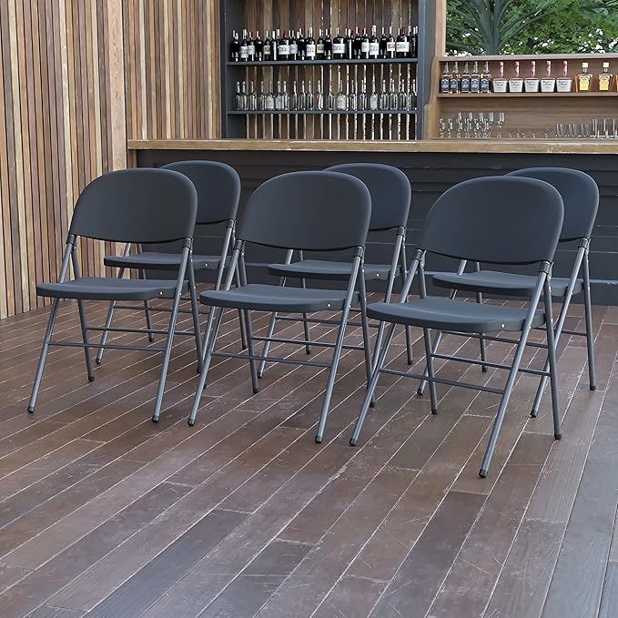 Flash Furniture 6 Pack HERCULES Series 330 lb. Capacity Black Plastic Folding Chair with Charcoal Frame