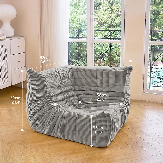 N&V Fireside Corner Sofa, Mid Century Armless Floor Lounge Chair, Soft Premium Corduroy, Foam Accent Chair for Living Room, Bedroom and Office (Harbour Grey)