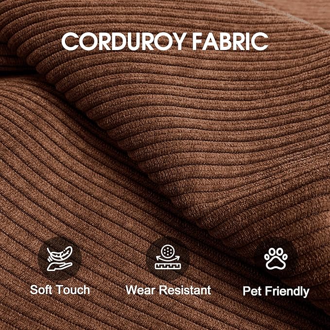 79" Convertible Sofa Bed, Corduroy Folding Pull Out Couch with Pillows, No Assembly Modern Boneless Couch Compression Sofa in Box, Floor Sofa with Support Rods for Living Room,Brown