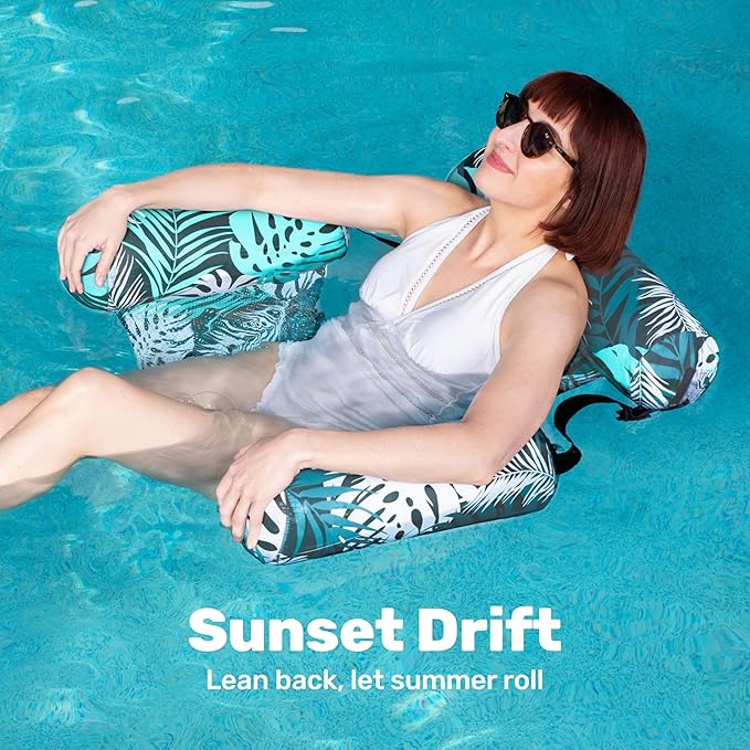 SLOOSH Pool Floats Chairs Adult,Inflatable Pool Lounge,Plant Pattern Floating Mat Hammock,Blow up Water Chairs Noodles rafts for Party Summer Water Beach Fun