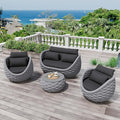 Erotr 4 Pieces Assembled Patio Conversation Sets, Hand Woven Rope Outdoor Furniture Sofa Set - Aluminum Modern Cushions Couch Armchair Table Set - All Weather for Indoor Deck Porch Backyard Hotel