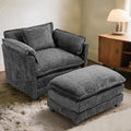 KEIKI Boucle Oversized Reading Chair with Storage & Ottoman, 40" W Modern Accent Chair W/Double Deep Cushion Seating, Comfy Upholstered Single Sofa Lounge Armchair for Living Room, Bedroom, Drak Grey