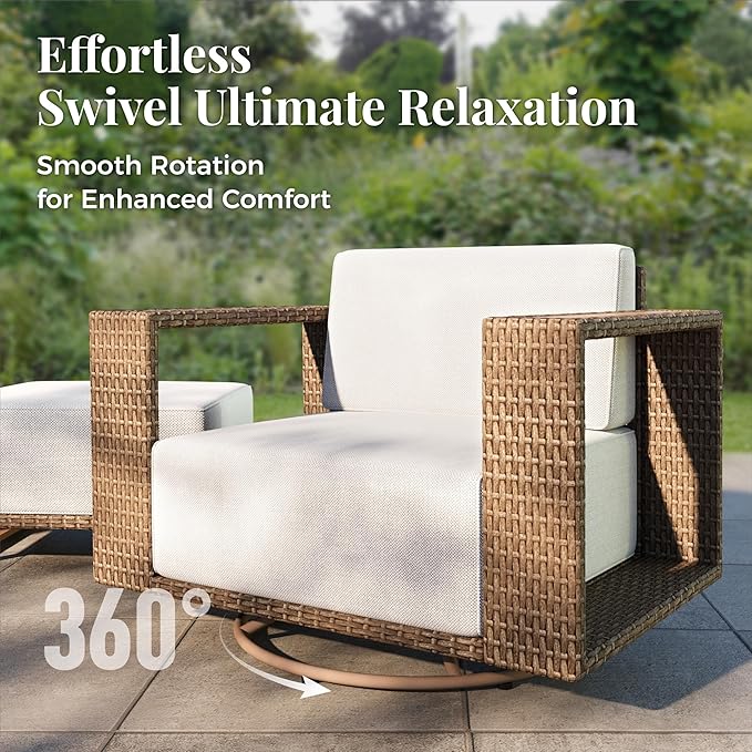 MIXPATIO Outdoor Patio Furniture Set, 5 Piece Outdoor Rattan Wicker Sofa Couch, Conversation Sets with 2 Swivel Sofa, 2 Armchairs and Coffee Table for Deck Backyard Lawn