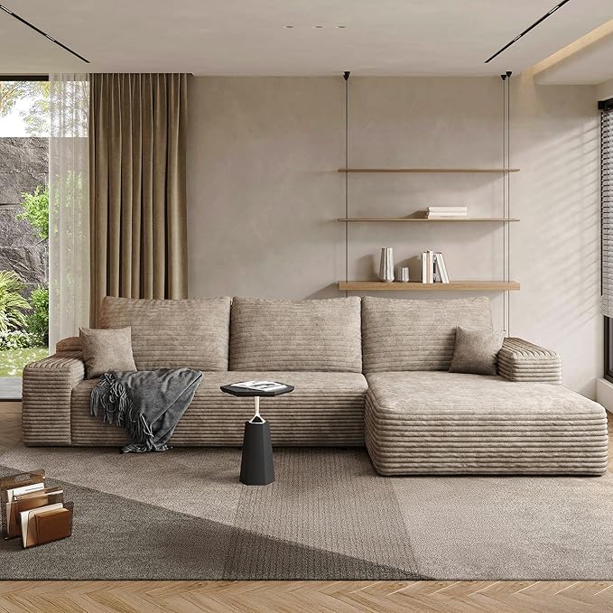 AUGOP 108" Sectional Couches for Living Room Modern Modular Sofa with L-Shape Couchs Upholstered Boneless Couch Deep Seat Sectional Couch with Chaise (Camel, Right Facing Chaise+2Seaters)