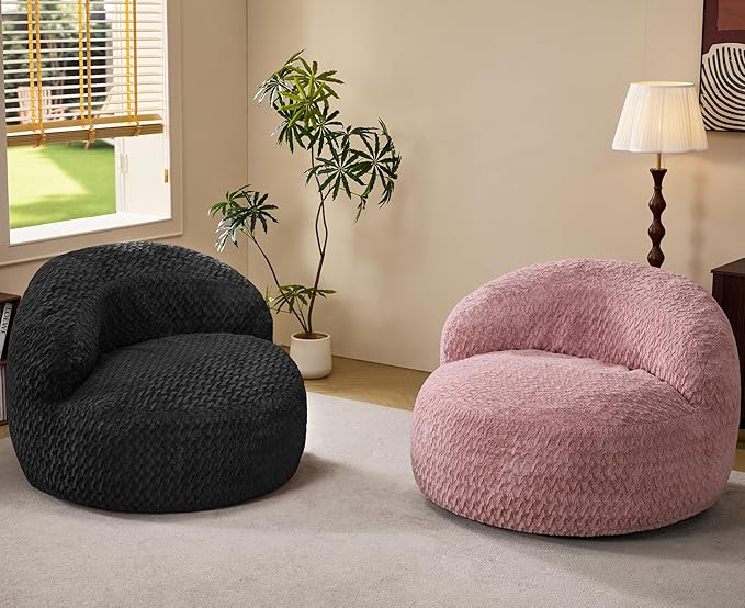 Hobestluk Bean Bag Chair Giant Bean Bag Chairs for Adults Big Bean Bag Chair with Memory Foam Filler Adults Large Beanbag with Faux Fur Cover for Bedroom (Chevron Black,Large)