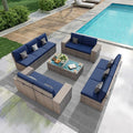 PCSXDSW 12 Pieces Patio Conversation Set, Rattan Furniture Set with Wide Armrests and Coffee Table, Outdoor Modular Sectional Couch Wicker Sofa for Garden Backyard Balcony Porch Deck (Blue Cushions)