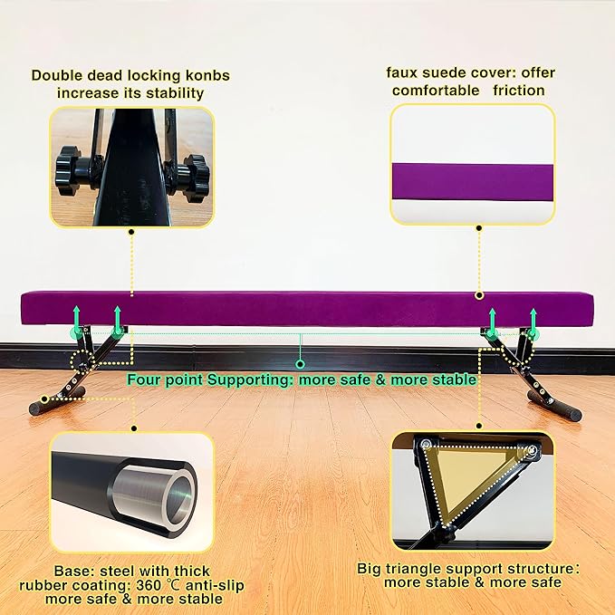 MARFULA Adjustable Balance Beam 8 ft Gymnastic Beam Adjustable Height for Kids and Teenage of All Gymnastic Levels, Gymnastic Training Beam Gymnastic Equipment for Athlete Home and Gym Club Use