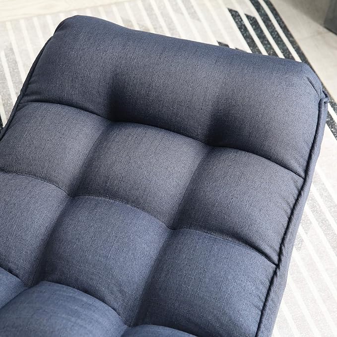 Floor Chair Single Lazy Sofa Leisure Balcony Reclining Japanese Tatami Adjustable Recliner with Ottoman for Living Room, Bedroom, Indoor Use(No Footstool, Navy)