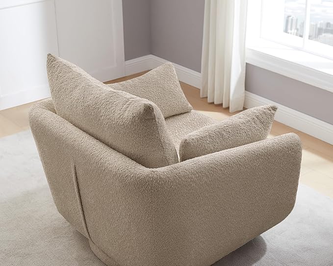 UNUQLIVCO 360° Swivel Accent Armchair Set of 2, 39.3" Oversized, Sherpa Boucle Fabric Sofa Chair with Removable Back & Arm Pillows, Swivel Chairs with Cozy Soft Padded, Camel