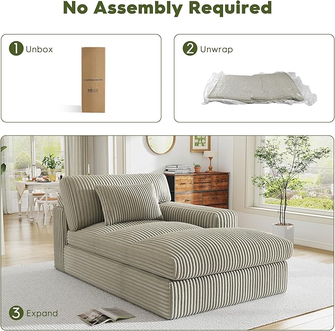 Oversized Chaise Lounge Sofa Chair Indoor，Soft Corduroy Fabric, Boneless sofawith Cushion，A Comfortable, deep-Seated Cloud Sofa for use in The Living Room.(Singler-Right-arm-Gray)