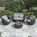 Erotr 4-Piece Woven Rope Outdoor Seating Set: Alumunim Frame, No Assembly, All-Weather Accent Patio Furniture - Modern Garden Lounge Conversation Set for Backyard Deck Porch Poolside Hotel