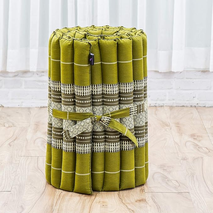 Leewadee - Foldable Floor Mattress - Japanese Roll Up Futon -Trifold Tatami Mat- Guest Floor Bed - Camping Mattress - Thai Massage Mat, Kapok Filled, 75 x 20 inches, Green