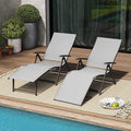 VredHom 2PCS Patio Chaise Lounge Outdoor Adjustable Folding Lounge Chair Recliner with 8 Adjustable Backrest Positions for Pool Beach Yard, Light Grey Textliene & Brown Aluminum Frame