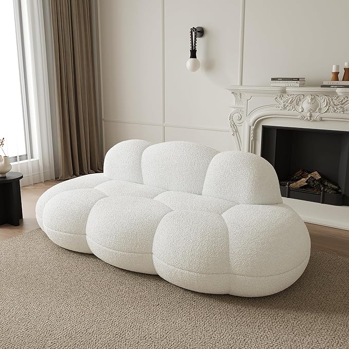 JACH 3 Seater Cloud Sofa for Living Room, Modern Sherpa Upholstered Sofa, Minimalist Leisure Couch, Comfy Cloud Couch for Apartment, Small Space, No Assembly Required (White)