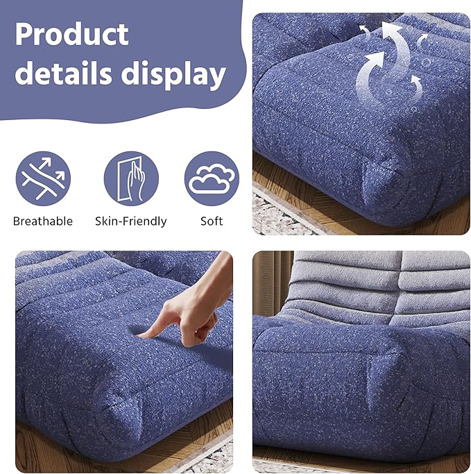 Bean Bag Chair, Fireside Chair, Large Bean Bag Chair for Adults, Bean Bag Chairs for Teens with High-Resilience Foam, Non-Slip Base Floor Lounge Sofa,Living Room (Gradient White-Blue, Single)