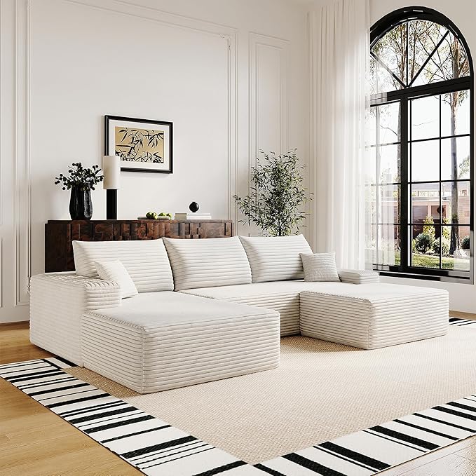 AUGOP 108" Sectional Couches for Living Room Modern Modular Sofa with L-Shape Couchs Upholstered Boneless Couch Deep Seat Sectional Couch with Chaise (White, Left Facing Chaise+2Seaters+1Ottoman)