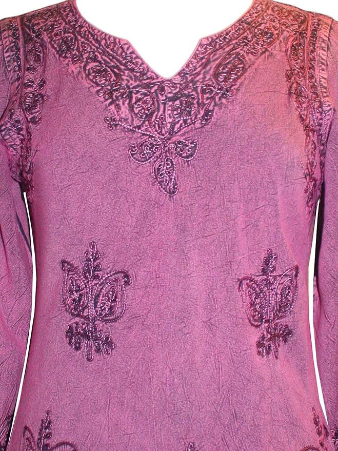 Agan Traders 2025 Winter Long Sleeve Diamond Neck Embroidered Tops - Medieval Boho Vintage Tunic Kurta Blouses for Women