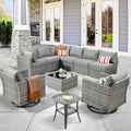 ovios Outdoor 10 Piece Coversation Set with Swivel Rocking Chair,Sectional Patio Furniture Set with All-Weather Wicker Sofa,Modern Outside Couch for Balcony Backyard Pool, Dark Grey