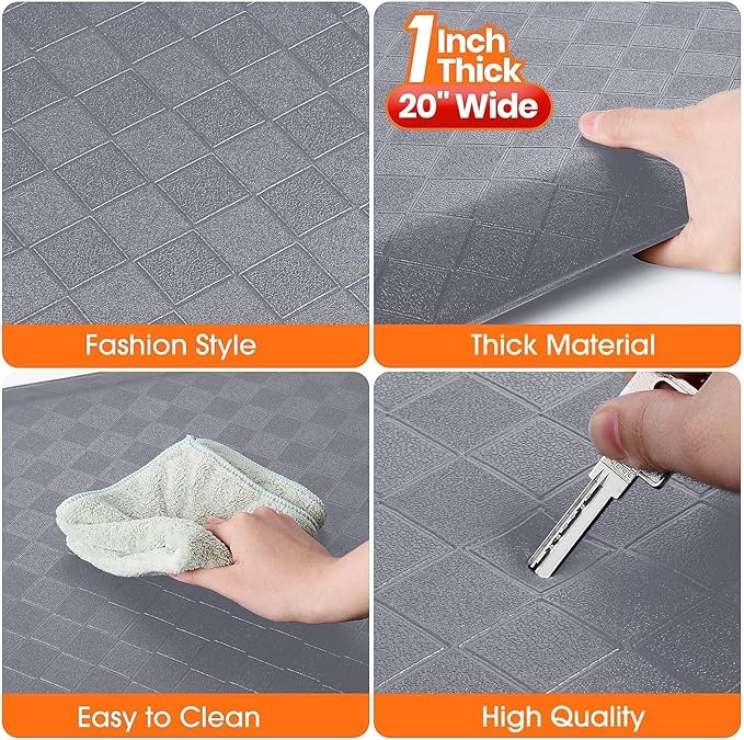 StepRite 1” Thick Kitchen Mats for Floor, Anti Fatigue Kitchen Rugs, Non-Slip,Heavy Duty Waterproof Kitchen Rug, Standing Desk Mat, Gifts for Friends, Family, Home, Kitchen, Office (72" x 20", Grey)