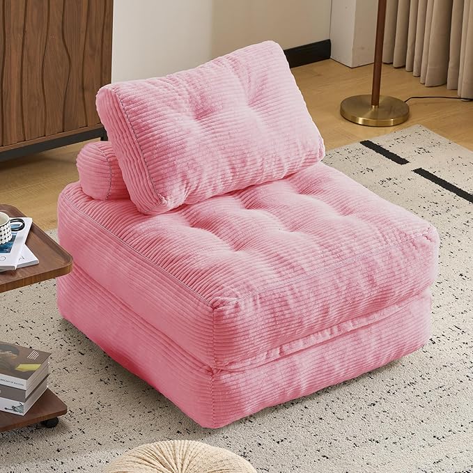 Folding Sofa Bed,Convertible Sleeper Chair for Adults, Folding Sofa Bed Foam Filling Couch with Pillow，Sleeper Chairs Single Size Floor Mattress,Pink