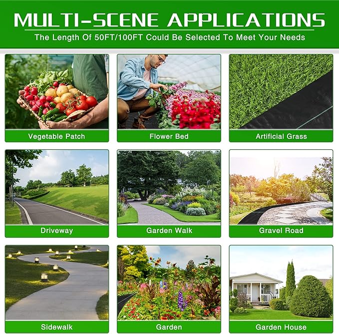 Kijamilee Weed Barrier Landscape Fabric Heavy Duty, 1.3FT x 100FT Thicken Garden Fabric Weed Mats, Weed Control Garden Cloth, Woven Geotextile Fabric for Garden Beds, Underlayment, Commercial Driveway