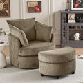 Chorlenimi Swivel Accent Chair Round Barrel Armchair Upholstered Living Room Chair Corduroy Reading Chair Single Sofa Chair for Bedroom Apartment Office (Brown, Upgrade 1Seater+ Ottoman)