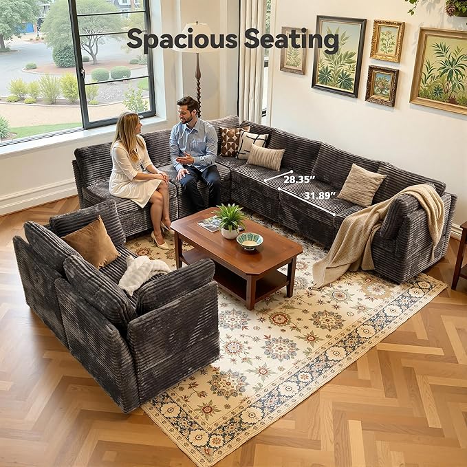 CAODOC Large 8 Seat Modular Sectional Sofa with Ottoman Seat Corduroy Sleeper Sectional Sofa Bed Oversized Convertible Modular Couch for Living Room