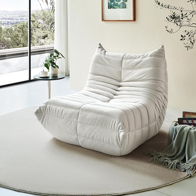 Bean Bag Chair - Corner Sofa, Fireside Chair Bean Bag Sofa Large Bean Bag Chair for Adults,Fireside Floor Couch for Living Room, Bedroom, Gaming & Office (Yellow, Single) (White, Single)
