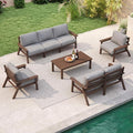 Patio Kingdom 7 Piece Patio Furniture Set, HDPE Outdoor Sectional with Gray Washable Thick Cushions, Coffee Table & Side Table, Patio Conversation Sets for Lawn, Garden, Porch, Balcony (Brown Frame)