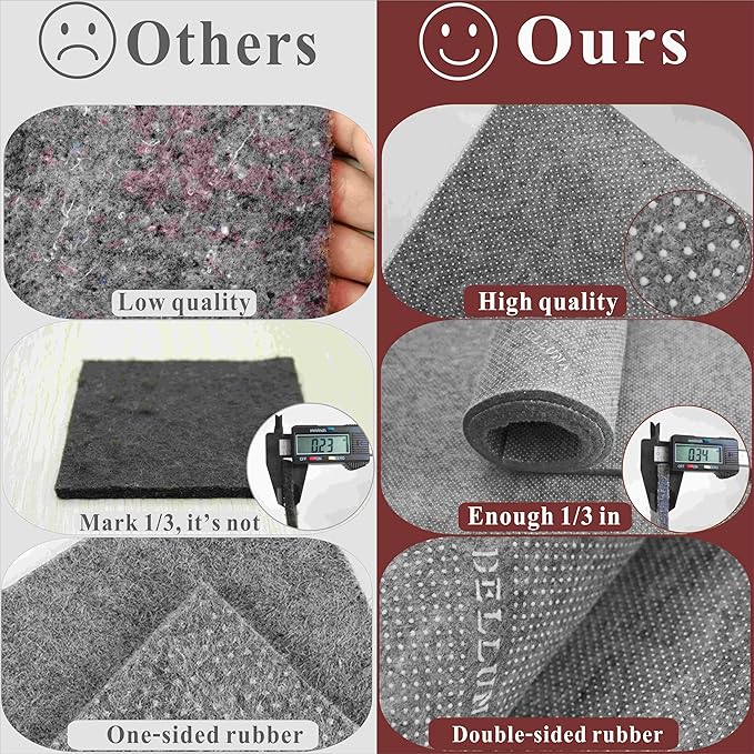 Non-Slip Area Rug Pad 2'x4', 1/3" Thick Dual Surface-Felt+Rubber. Premium Carpet Mat - Safe for All Floors and Finishes, Adds Comfort and Protection, Extra Strong Grip - Many Custom Sizes.…