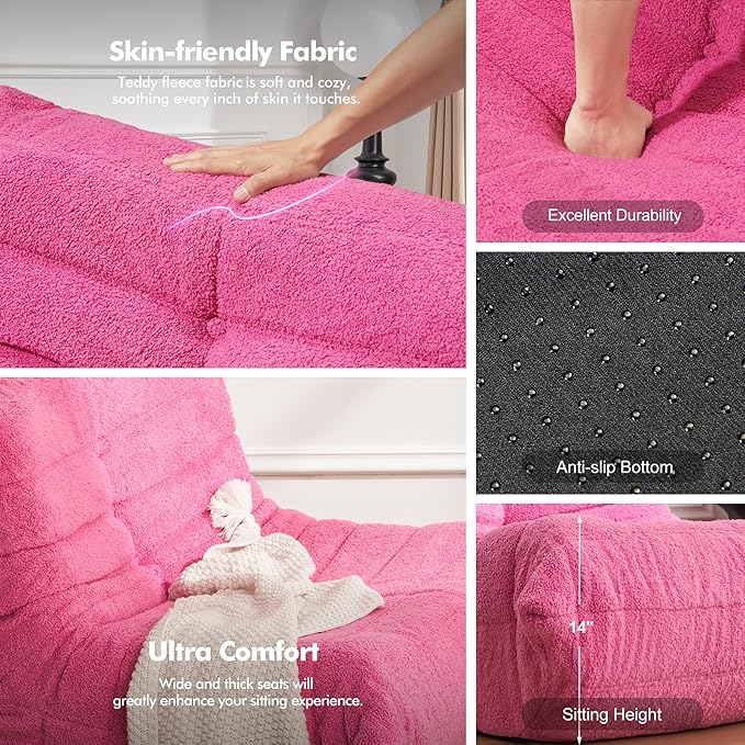Bean Bag Chair Big Sofa Beanbag Chair for Adults Fireside Chair Bean Bag Lounger with Memory Foam Filled for Home,Apartment or Gaming Venue(DarkPink Teddy)