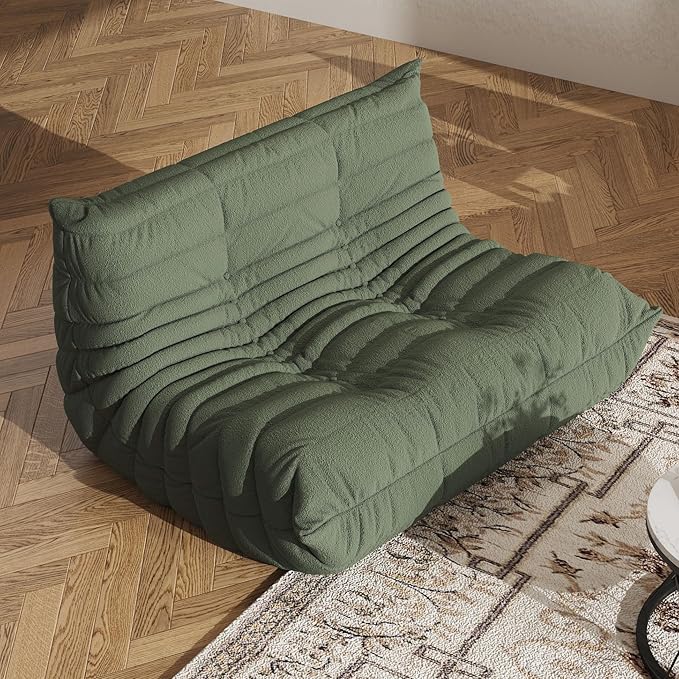 Bean Bag Chair, Fireside Chair, Large Bean Bag Chair for Adults, Bean Bag Chairs for Teens with High-Resilience Foam, Non-Slip Base Floor Lounge Sofa,Living Room (Green, Loveseat)
