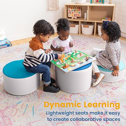 ECR4Kids SoftZone Colorful Stump Stool Set, Flexible Seating, Contemporary, 3-Piece