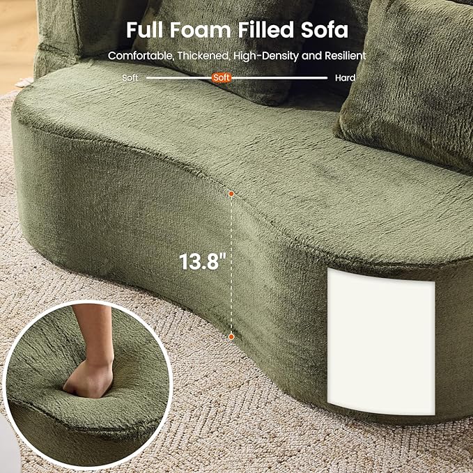 Orynveela Convertible Folding Sofa Bed, 71” Single Size Floor Sleeper Couch, Chenille Full Foam Futon Loveseat for Living Room Bedroom, No Assembly Required (Green)