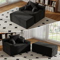 LSSBOUGHT 60'' Chaise Lounge Chair Indoor, Oversized Upholstered Sofa Bed, Sleeper Couch Reading Chairs Plush Corduroy Fabric Sofas Couches for Living Room (Black)